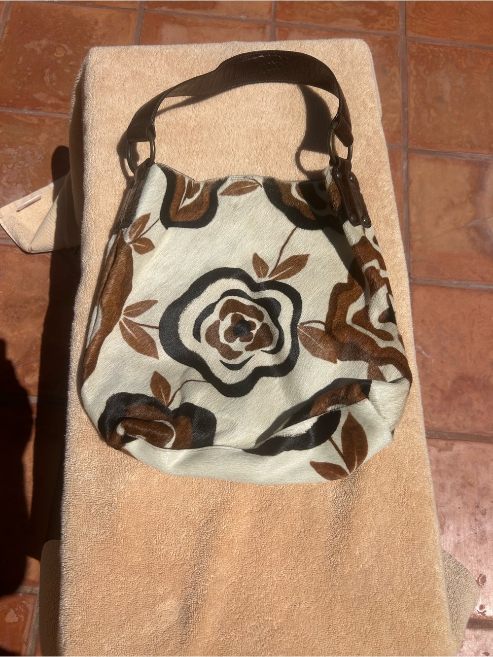Maurizio Taiuti Italy Genuine Calf Hair Floral Hobo Bag